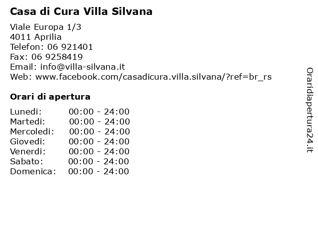 Casa di Cura Villa Silvana a Aprilia: indirizzo e orari di apertura