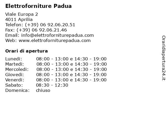 Elettroforniture Padua a Aprilia: indirizzo e orari di apertura