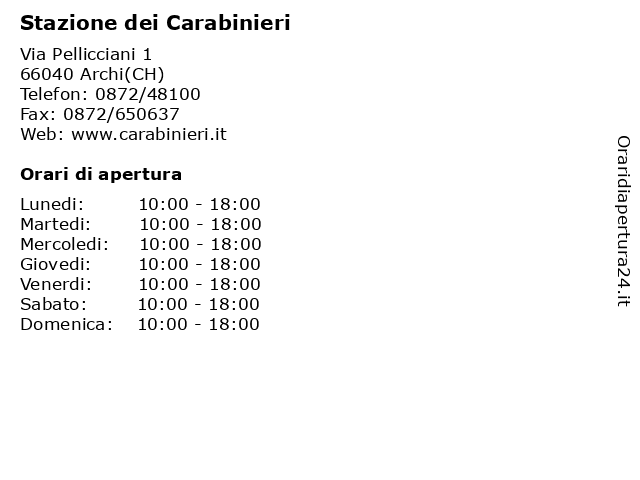 Stazione dei Carabinieri a Archi(CH): indirizzo e orari di apertura