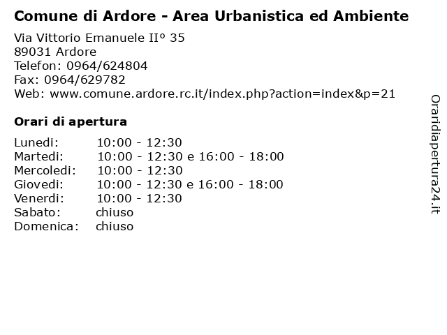 Comune di Ardore - Area Urbanistica ed Ambiente a Ardore: indirizzo e orari di apertura
