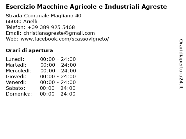 Esercizio Macchine Agricole e Industriali Agreste a Arielli: indirizzo e orari di apertura