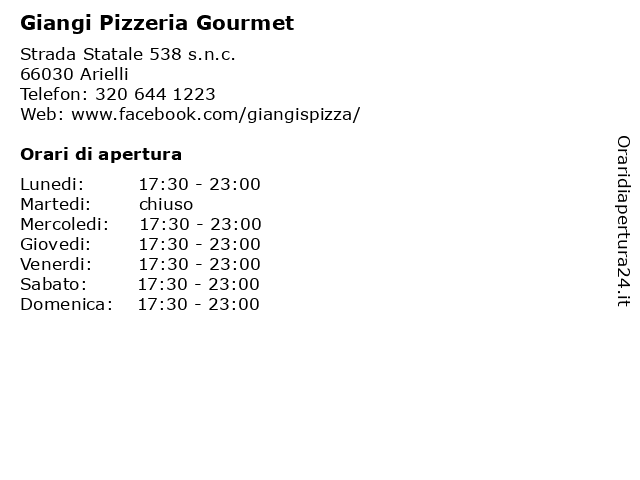 Giangi Pizzeria Gourmet a Arielli: indirizzo e orari di apertura