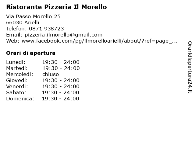 Ristorante Pizzeria Il Morello a Arielli: indirizzo e orari di apertura
