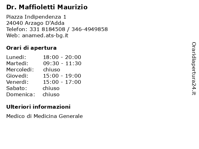 Ambulatorio Medico (Dr. Maffioletti Maurizio) a Arzago D'Adda: indirizzo e orari di apertura