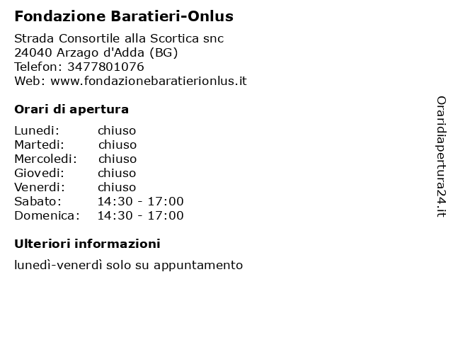 Fondazione Baratieri-Onlus a Arzago d'Adda (BG): indirizzo e orari di apertura