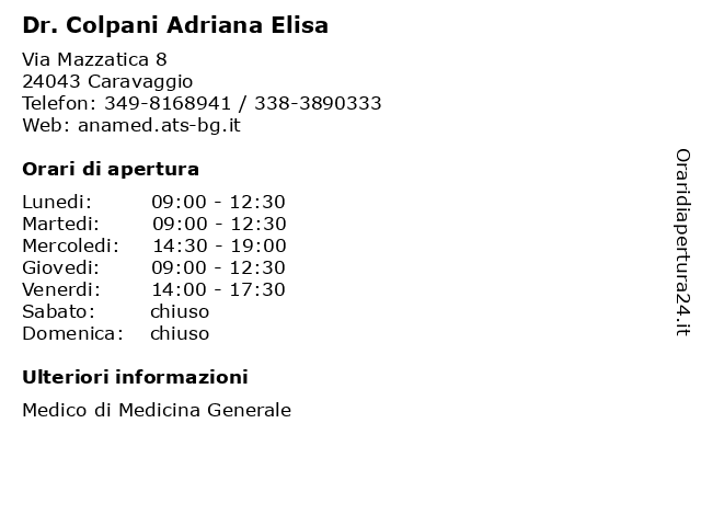 Ambulatorio Medico (Dr. Colpani Adriana Elisa) a Arzago d'Adda: indirizzo e orari di apertura