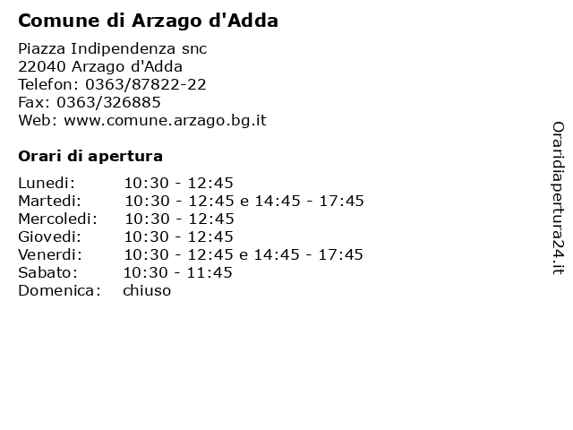 Comune di Arzago d'Adda a Arzago d'Adda: indirizzo e orari di apertura