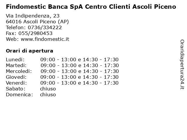 Findomestic Banca SpA Centro Clienti Ascoli Piceno a Ascoli Piceno (AP): indirizzo e orari di apertura