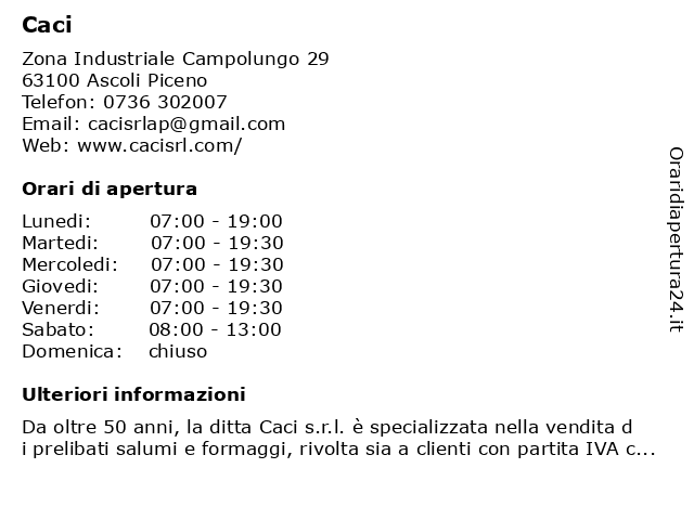 Caci Srl a Ascoli Piceno: indirizzo e orari di apertura