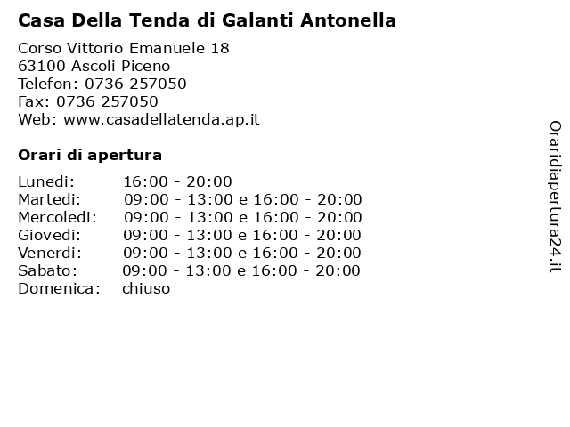 Casa Della Tenda di Galanti Antonella a Ascoli Piceno: indirizzo e orari di apertura