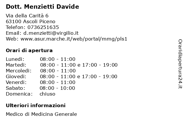 Dott. Menzietti Davide a Ascoli Piceno: indirizzo e orari di apertura