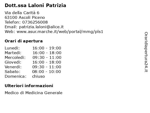 Dott.ssa Laloni Patrizia a Ascoli Piceno: indirizzo e orari di apertura