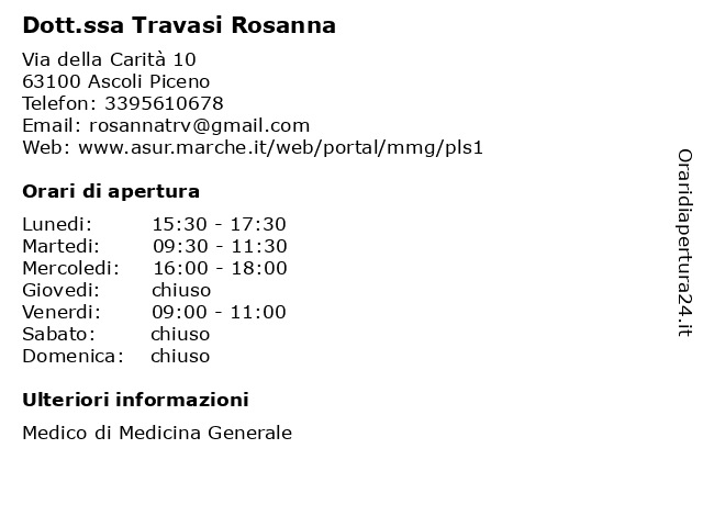 Dott.ssa Travasi Rosanna a Ascoli Piceno: indirizzo e orari di apertura