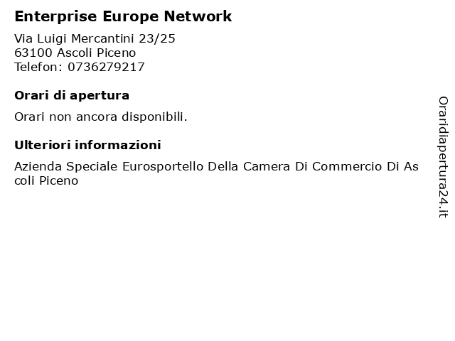 Enterprise Europe Network a Ascoli Piceno: indirizzo e orari di apertura