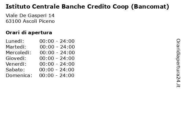 Istituto Centrale Banche Credito Coop (Bancomat) a Ascoli Piceno: indirizzo e orari di apertura