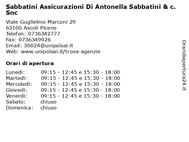 Sabbatini Assicurazioni Di Antonella Sabbatini & c. Snc a Ascoli Piceno: indirizzo e orari di apertura