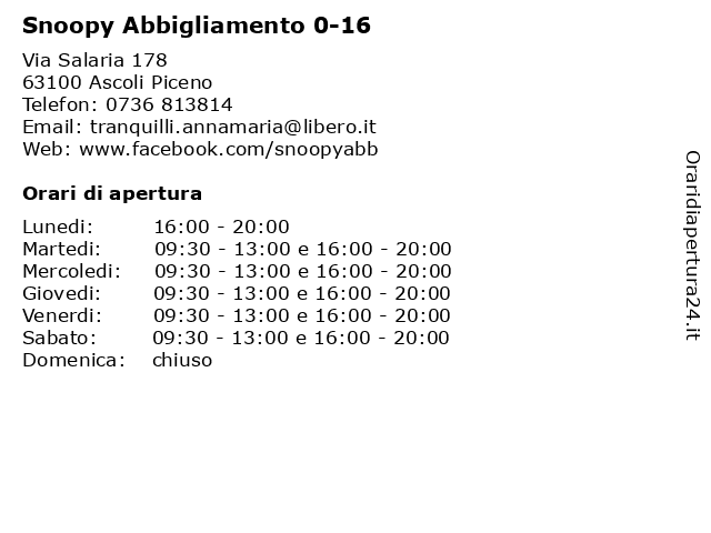 Snoopy Abbigliamento 0-16 a Ascoli Piceno: indirizzo e orari di apertura