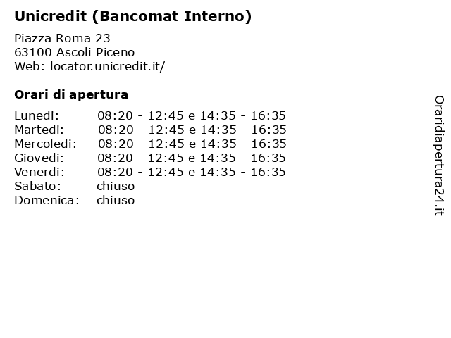 Unicredit (Bancomat Interno) a Ascoli Piceno: indirizzo e orari di apertura