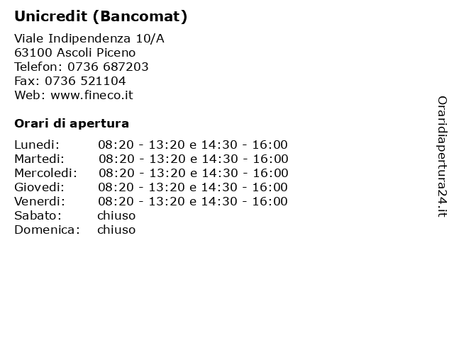 Unicredit (Bancomat) a Ascoli Piceno: indirizzo e orari di apertura