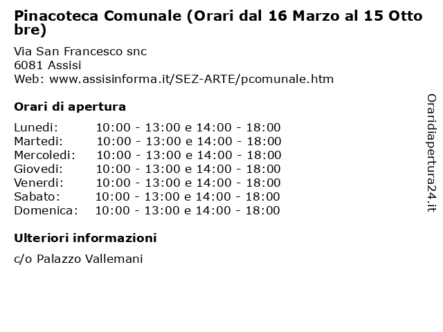 Pinacoteca Comunale (Orari dal 16 Marzo al 15 Ottobre) a Assisi: indirizzo e orari di apertura