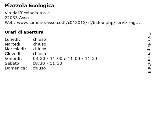 Piazzola Ecologica a Asso: indirizzo e orari di apertura