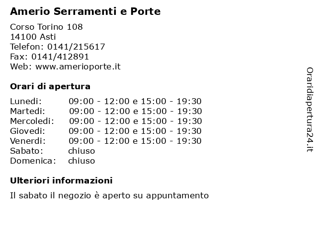 ᐅ Orari Amerio Serramenti E Porte Corso Torino 108 Asti