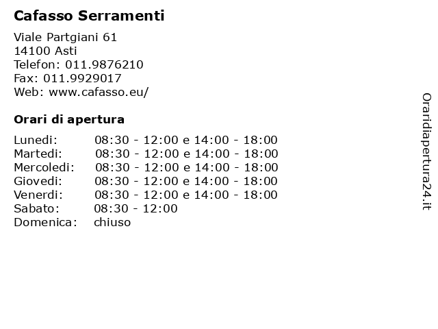 ᐅ Orari Cafasso Serramenti Viale Partgiani 61 Asti