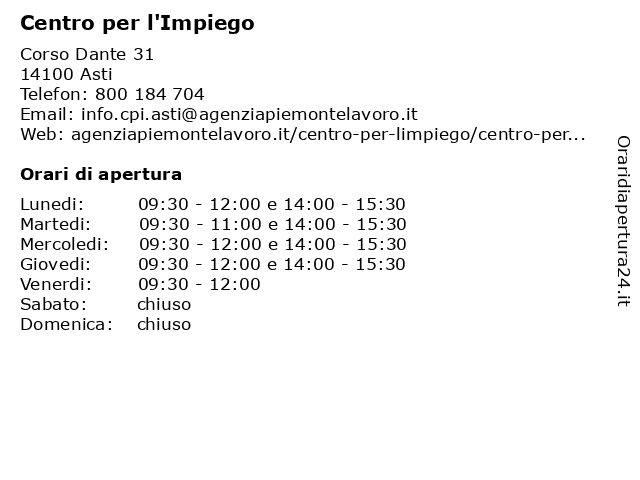 ᐅ Orari Centro Per L Impiego Corso Dante 31 14100 Asti