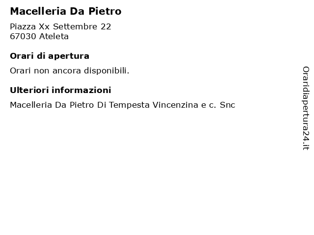 Macelleria Da Pietro a Ateleta: indirizzo e orari di apertura