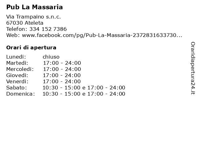 Pub La Massaria a Ateleta: indirizzo e orari di apertura