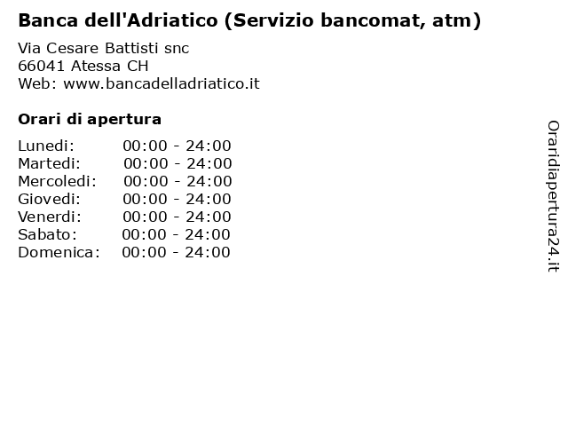Banca dell'Adriatico (Servizio bancomat, atm) a Atessa CH: indirizzo e orari di apertura