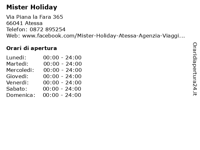 Mister Holiday a Atessa: indirizzo e orari di apertura