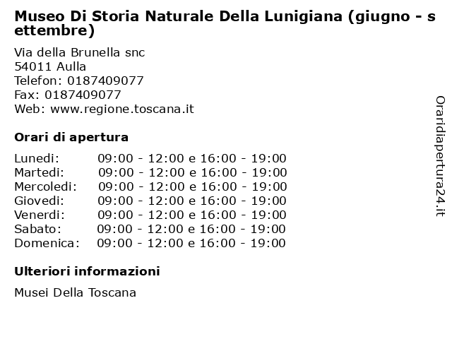 Museo Di Storia Naturale Della Lunigiana (giugno - settembre) a Aulla: indirizzo e orari di apertura