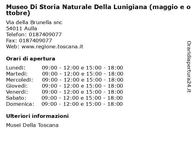 Museo Di Storia Naturale Della Lunigiana (maggio e ottobre) a Aulla: indirizzo e orari di apertura