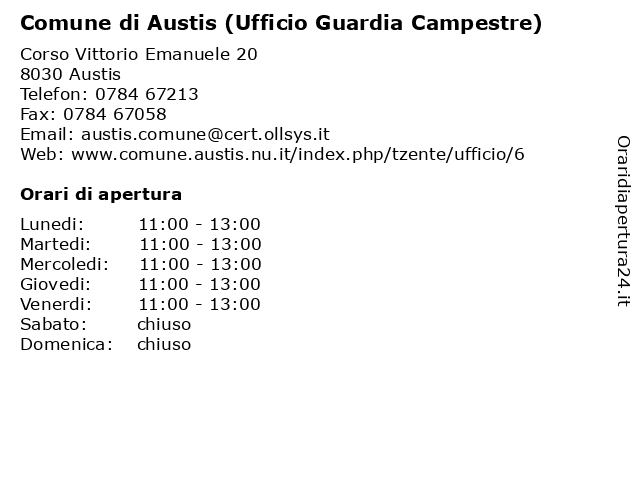 Comune di Austis (Ufficio Guardia Campestre) a Austis: indirizzo e orari di apertura