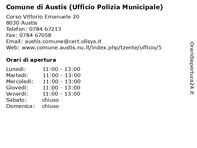 Comune di Austis (Ufficio Polizia Municipale) a Austis: indirizzo e orari di apertura