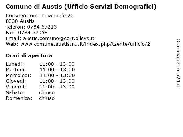 Comune di Austis (Ufficio Servizi Demografici) a Austis: indirizzo e orari di apertura