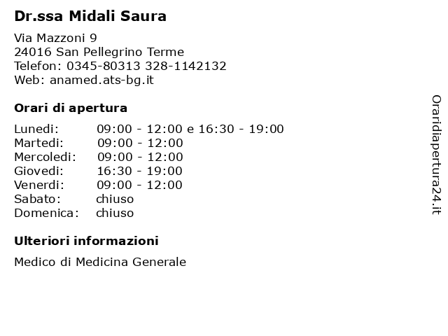 Ambulatorio Medico (Dr.ssa Midali Saura) a Averara: indirizzo e orari di apertura