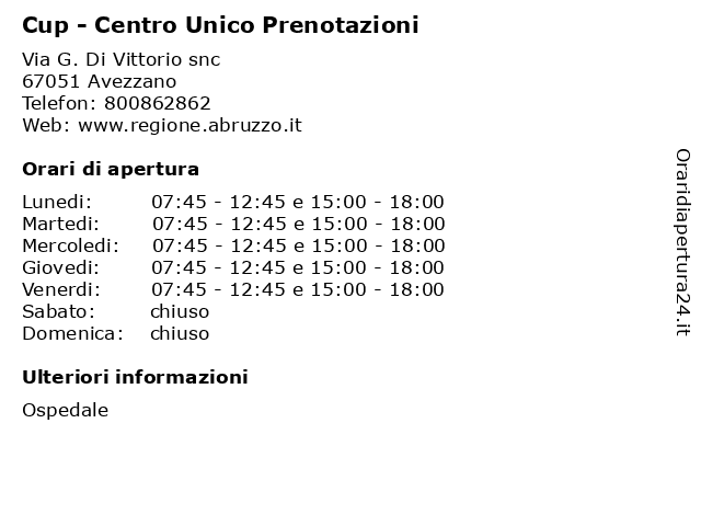 Cup - Centro Unico Prenotazioni a Avezzano: indirizzo e orari di apertura