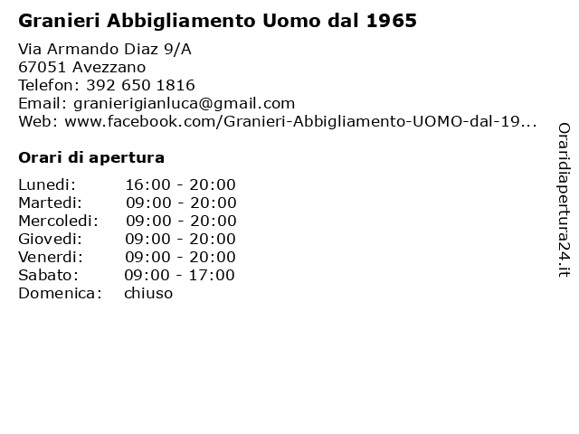 Granieri Abbigliamento Uomo dal 1965 a Avezzano: indirizzo e orari di apertura