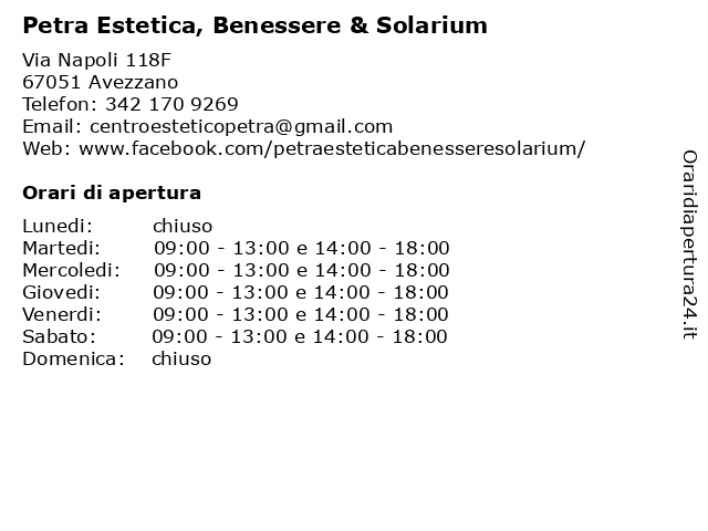 Petra Estetica, Benessere & Solarium a Avezzano: indirizzo e orari di apertura