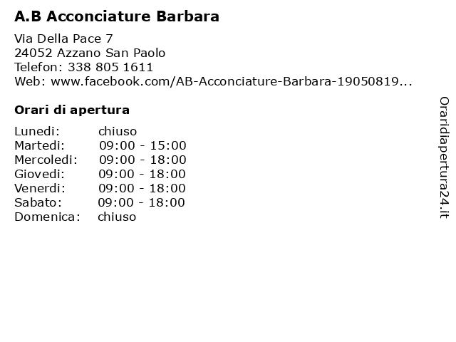 ᐅ Orari A B Acconciature Barbara Via Della Pace 7 Azzano San Paolo