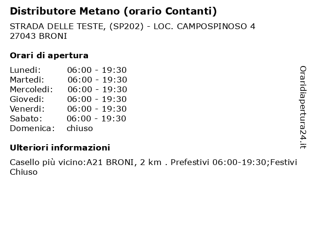 Distributore Metano (orario Contanti) a BRONI: indirizzo e orari di apertura