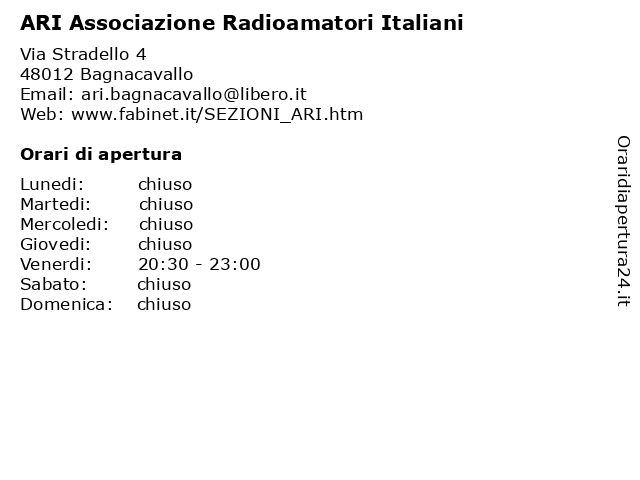 ARI Associazione Radioamatori Italiani a Bagnacavallo: indirizzo e orari di apertura