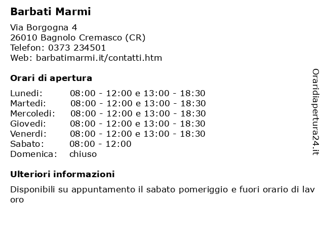 Barbati Marmi a Bagnolo Cremasco (CR): indirizzo e orari di apertura