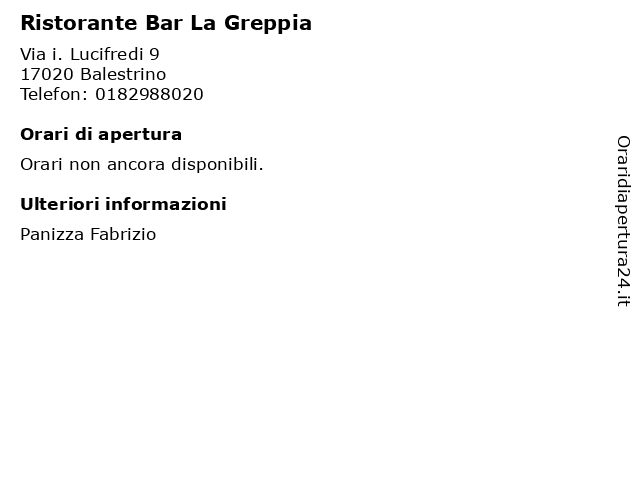 Ristorante Bar La Greppia a Balestrino: indirizzo e orari di apertura