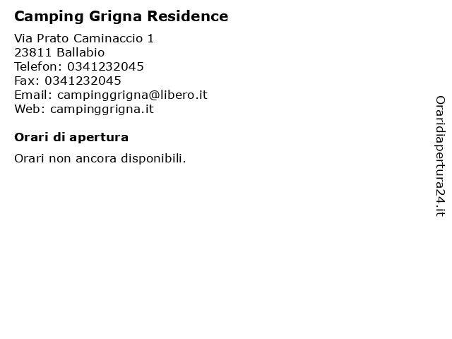 Camping Grigna Residence a Ballabio: indirizzo e orari di apertura