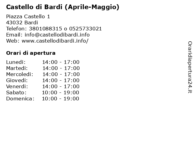 Castello di Bardi (Aprile-Maggio) a Bardi: indirizzo e orari di apertura