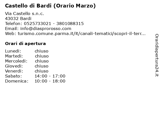 Castello di Bardi (Orario Marzo) a Bardi: indirizzo e orari di apertura