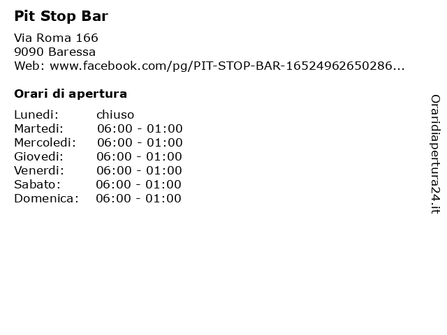 Pit Stop Bar a Baressa: indirizzo e orari di apertura
